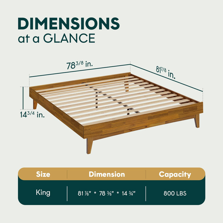 Catherine king platform bed frame, featuring teak brown finish, for mattress placement