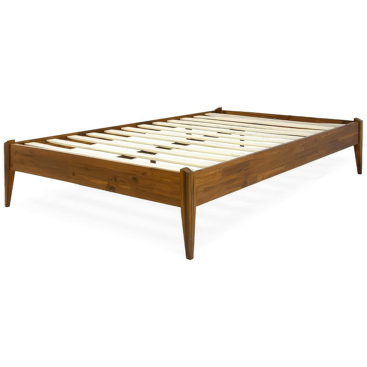 Dinkee full platform bed frame designed with headboard- design and caramel finish for a coordinated sleep space