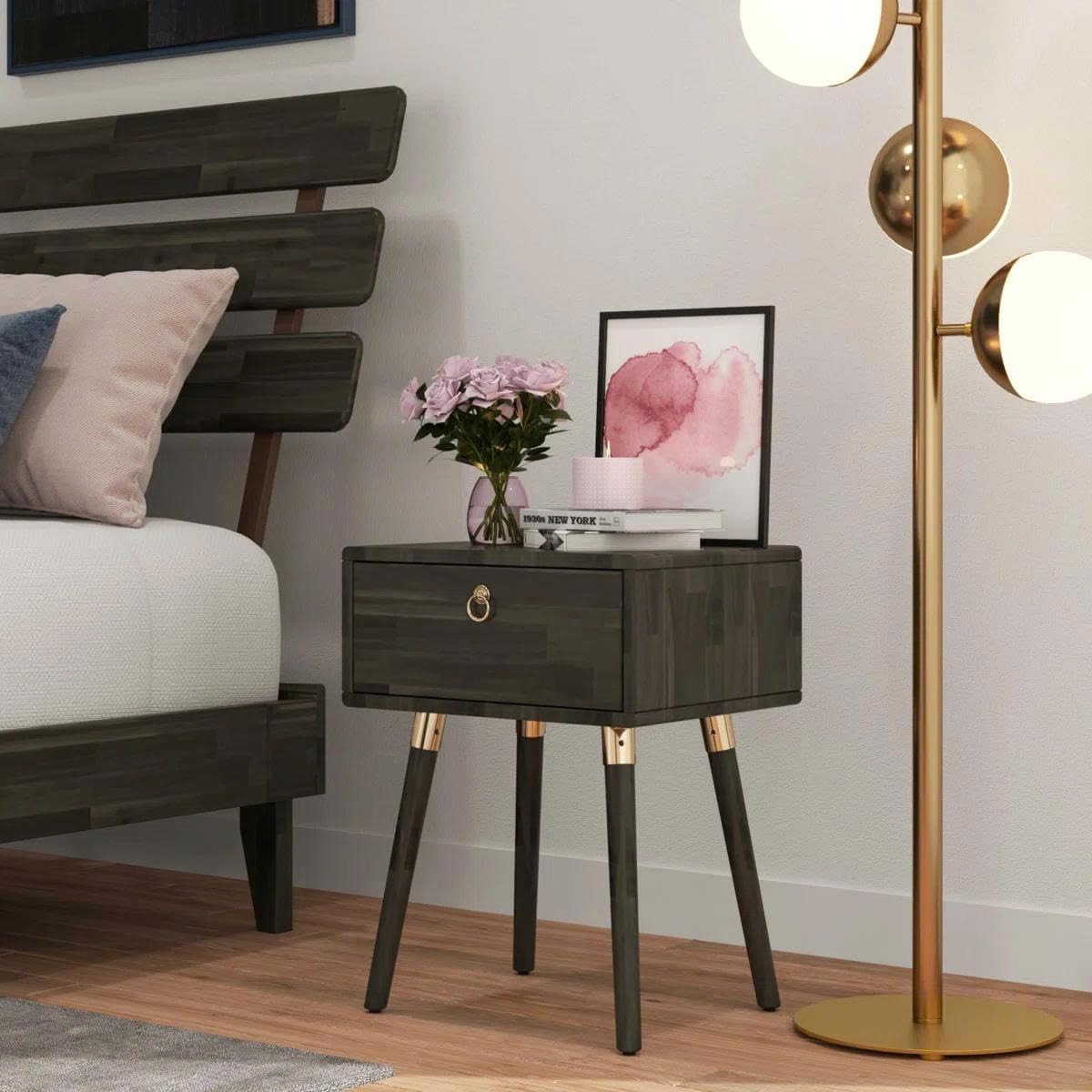 Caden 1-drawer nightstand with mocha finish and bedside storage for bedside storage