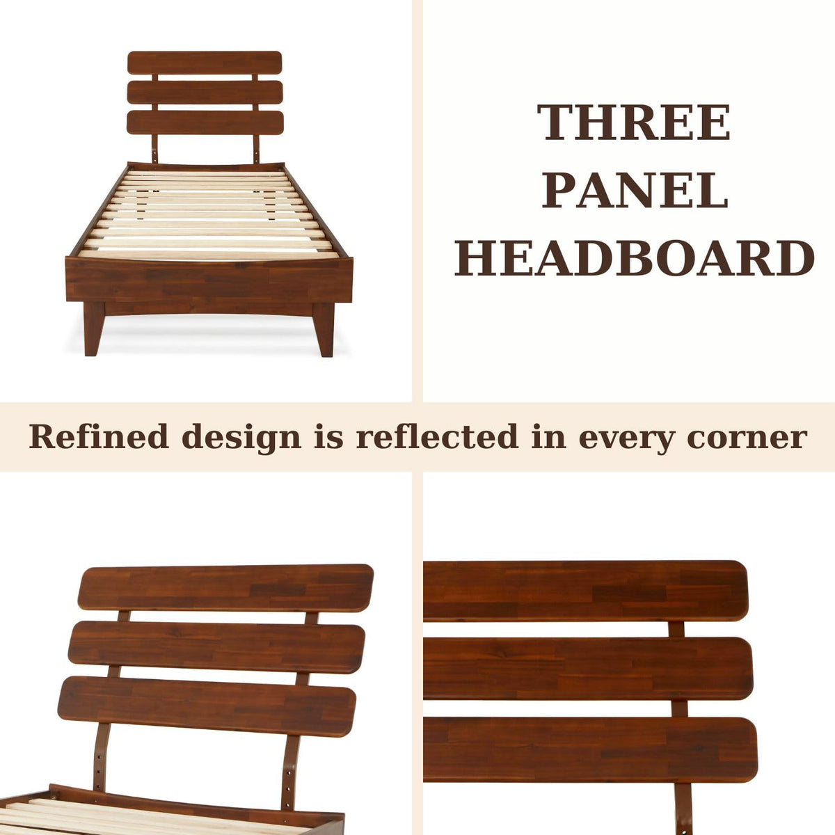 Caden twin platform bed frame with headboard and dark chocolate finish for a complete bed arrangement