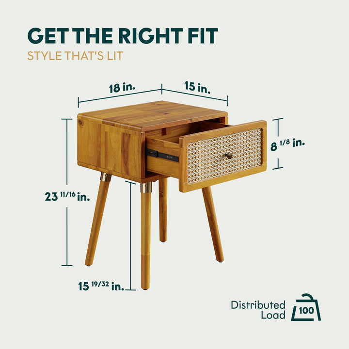 Aurelia nightstand, featuring caramel finish and bedside storage, for bedroom organization