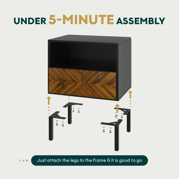Vivian nightstand designed with chestnut finish and bedside storage for bedroom storage