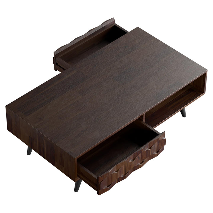 Georgina 2-drawer coffee table with walnut finish and living room table for sofa-side placement