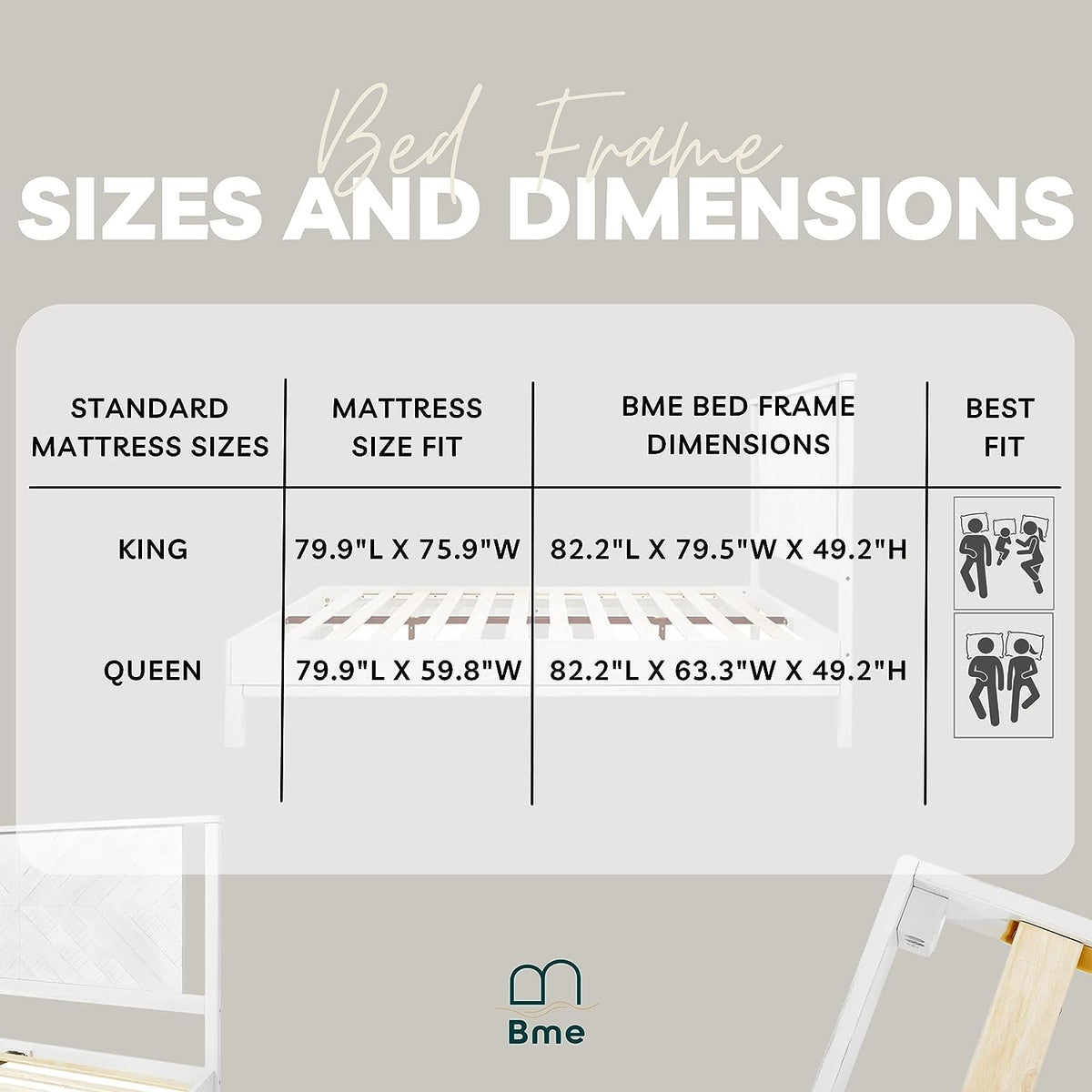 Vivian king platform bed frame with headboard, acacia wood, and rustic white finish; for sleep-space furnishing