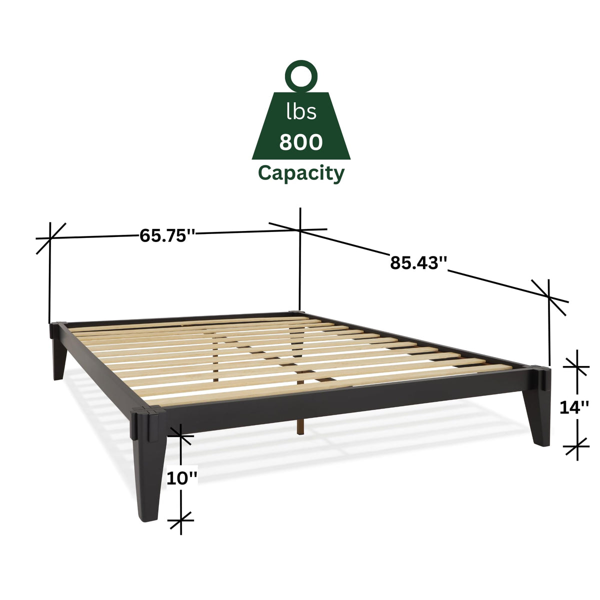 Chalipa queen platform bed frame, featuring headboard- design and black finish, for mattress placement