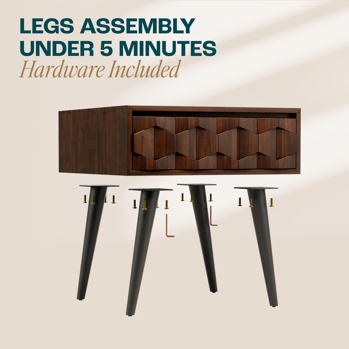 Georgina 1-drawer side table with walnut finish and sofa-side or bedside table for lamp and book display