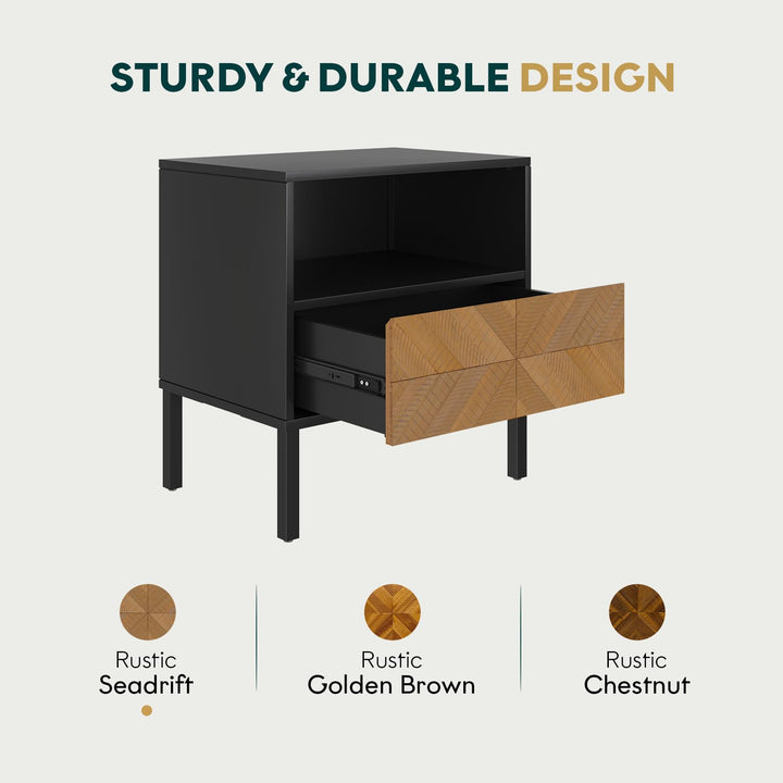 Vivian 1-drawer nightstand with rustic seadrift finish and bedside storage; for everyday bedside use