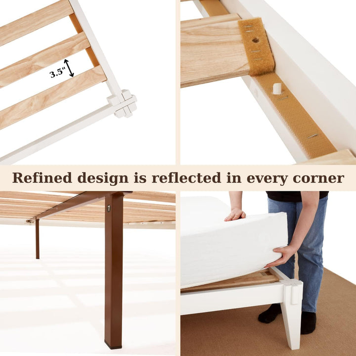 Chalipa king platform bed frame, featuring headboard- design and white finish, for a platform bed setup