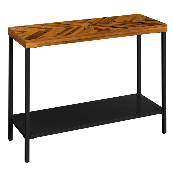 Vivian console table with open design, rustic golden brown finish, and entryway table; for decor display