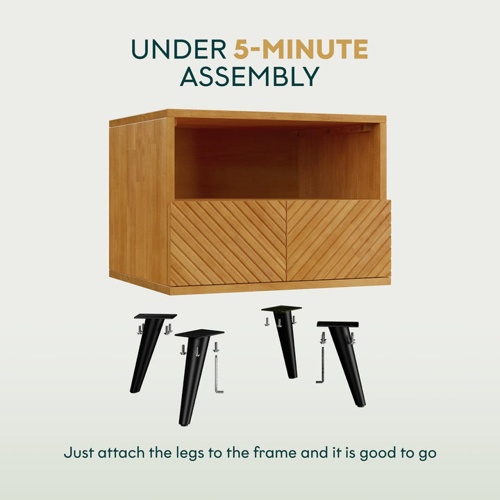 Rhombus nightstand with teak brown finish and bedside storage for lamps and books
