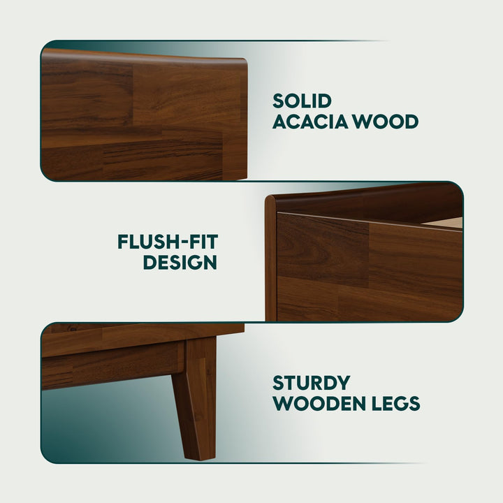 Catherine queen platform bed frame with dark chocolate finish; for bedroom furniture