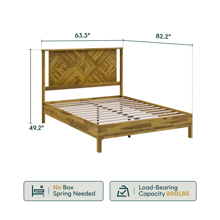 Ethan queen platform bed frame, featuring headboard, for mattress placement