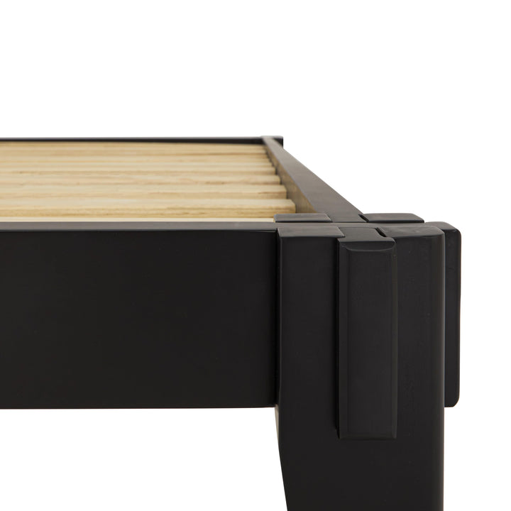 Chalipa king platform bed frame with headboard- design and black finish; for sleep-space furnishing