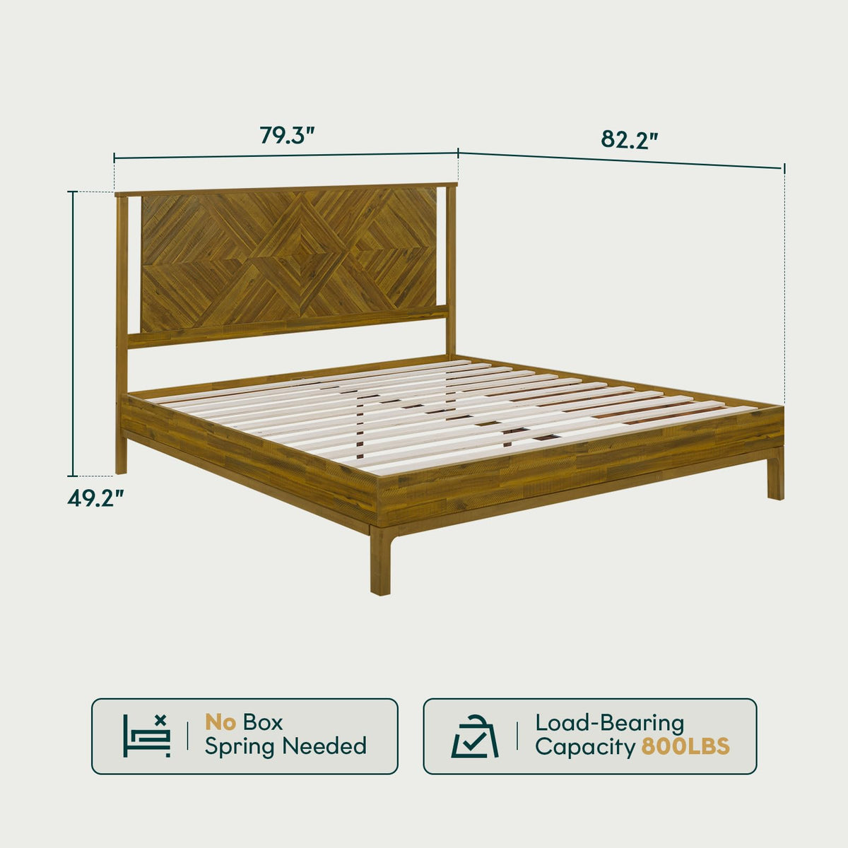 Ethan king platform bed frame, featuring headboard, for mattress placement