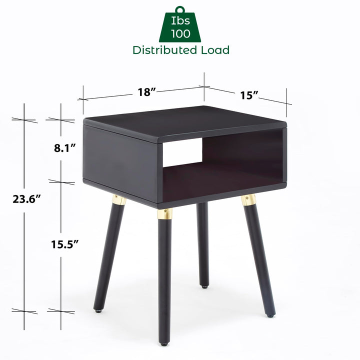 Dinkee nightstand, featuring black finish and bedside storage, for bedroom organization