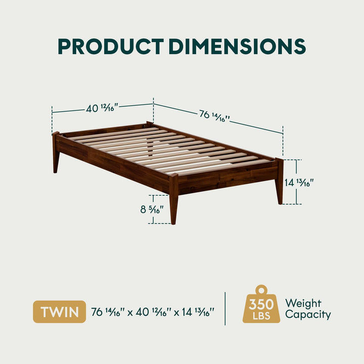Dinkee twin platform bed frame, featuring headboard- design and dark chocolate finish, for mattress placement