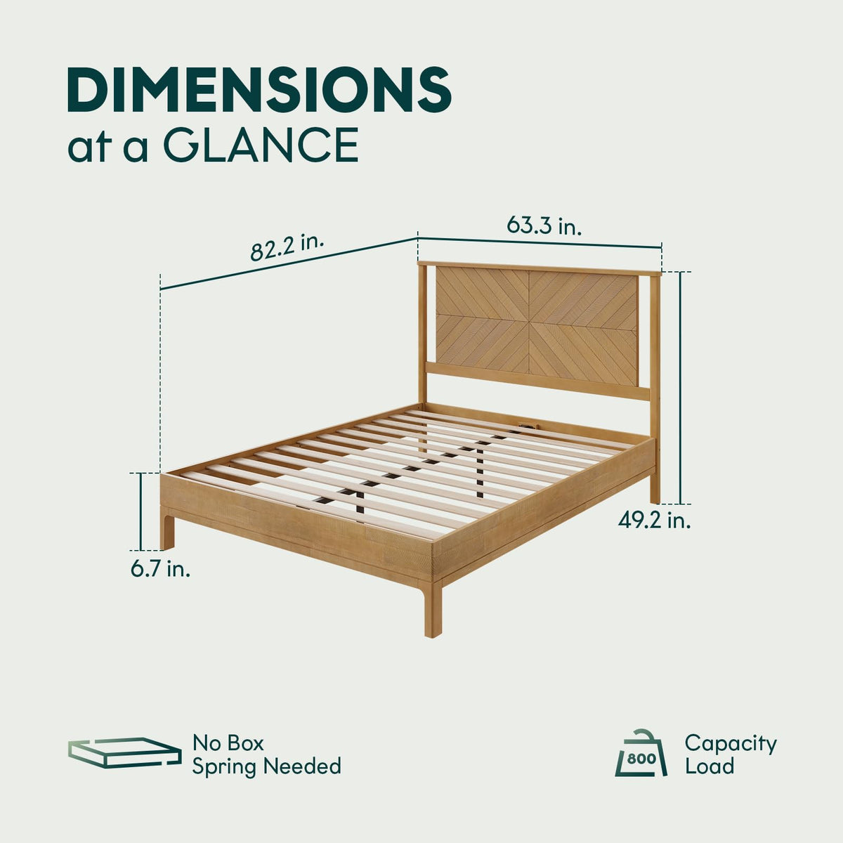 Vivian queen platform bed frame, featuring headboard, acacia wood, and rustic seadrift finish, for mattress placement