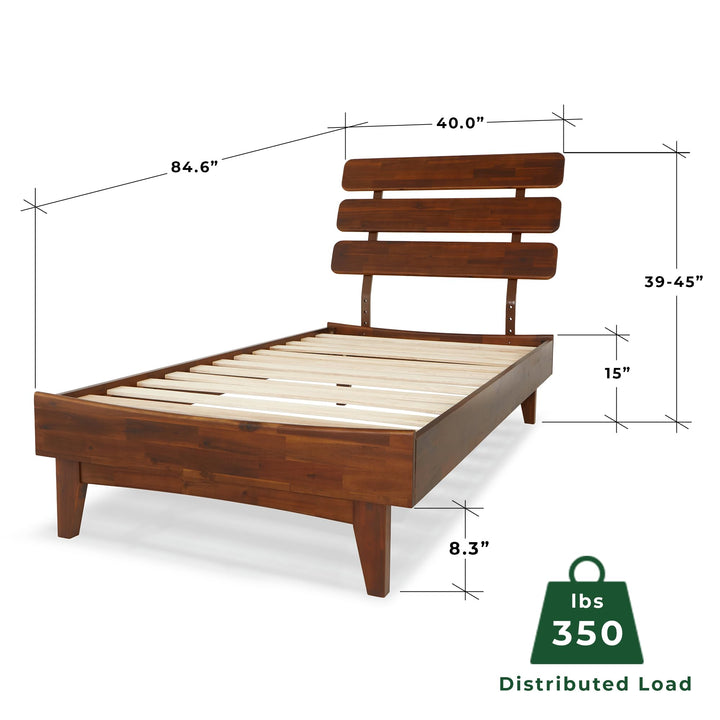Caden twin platform bed frame, featuring headboard and dark chocolate finish, for mattress placement
