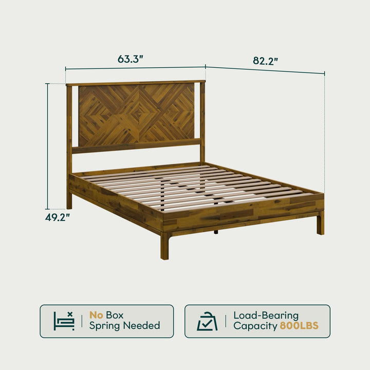 Ethan queen platform bed frame, featuring headboard and rustic dark brown finish, for mattress placement