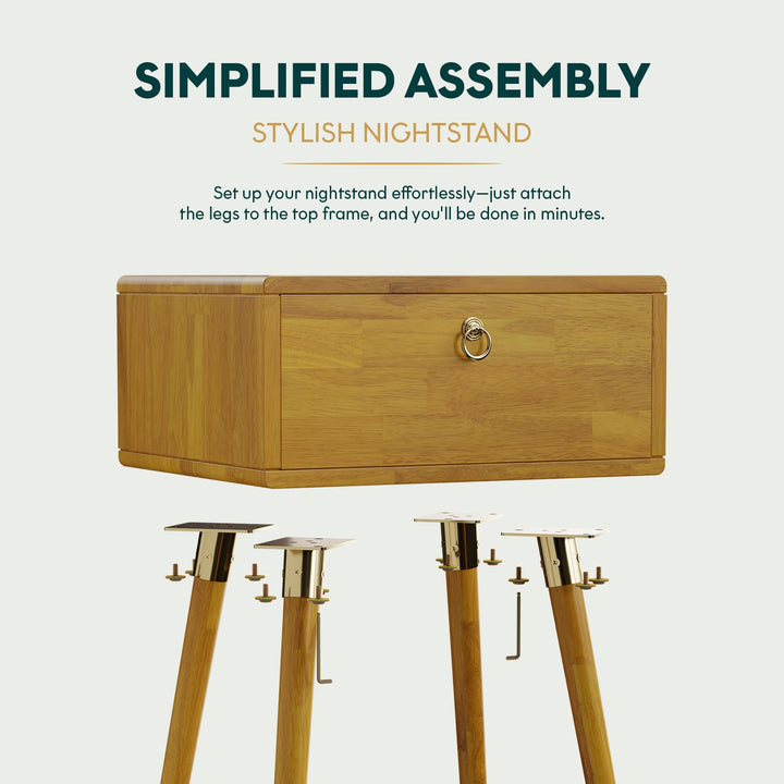 Alden 1-drawer nightstand, featuring golden natural finish and bedside storage, for small-item storage