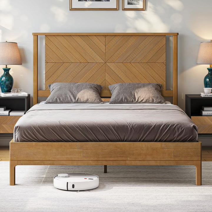 Vivian queen platform bed frame with headboard, acacia wood, and rustic seadrift finish for bedroom setup