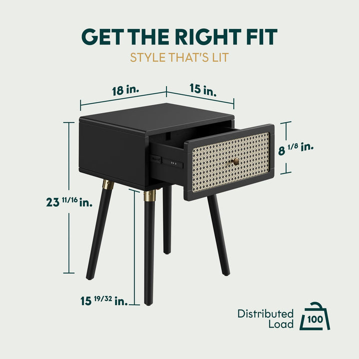 Aurelia nightstand, featuring black finish and bedside storage, for bedroom organization