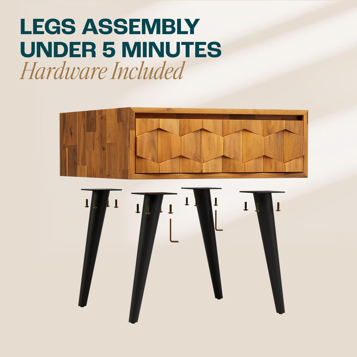 Georgina 1-drawer side table with teak brown finish and sofa-side or bedside table for lamp and book display