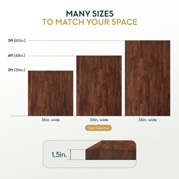 Hevea wood countertop, featuring 4 ft x 36 in x 1.5 in and dark walnut finish, for desk projects