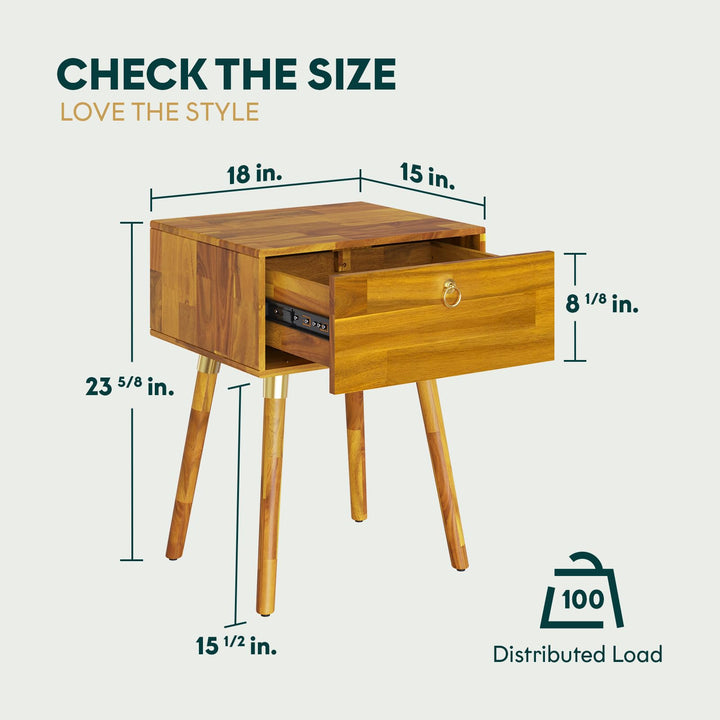 Alden 1-drawer nightstand, featuring caramel finish and bedside storage, for bedroom organization