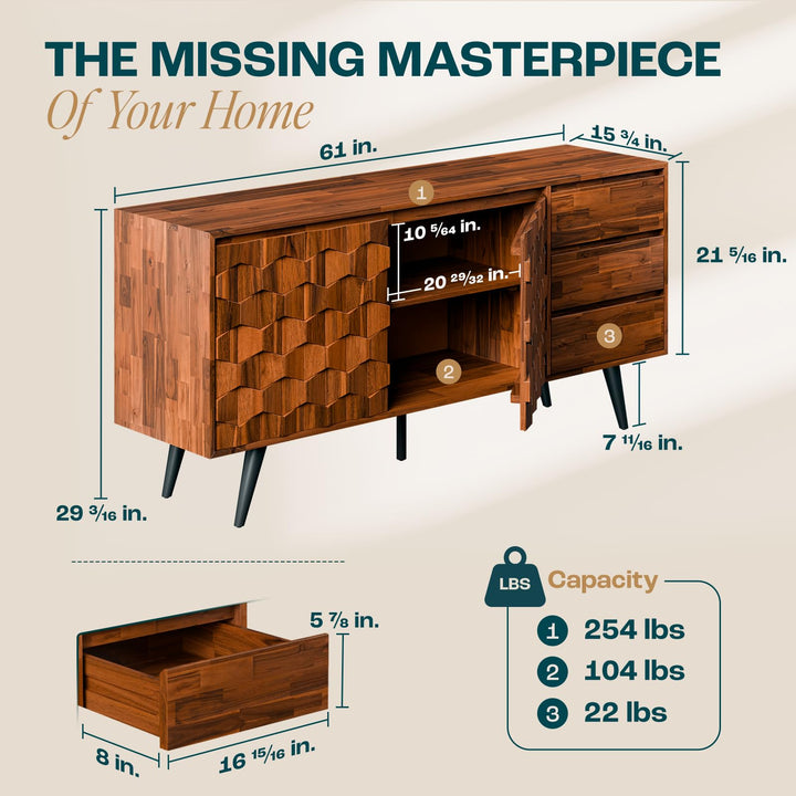 Georgina sideboard cabinet designed with dark chocolate finish and dining or living room storage for decor display