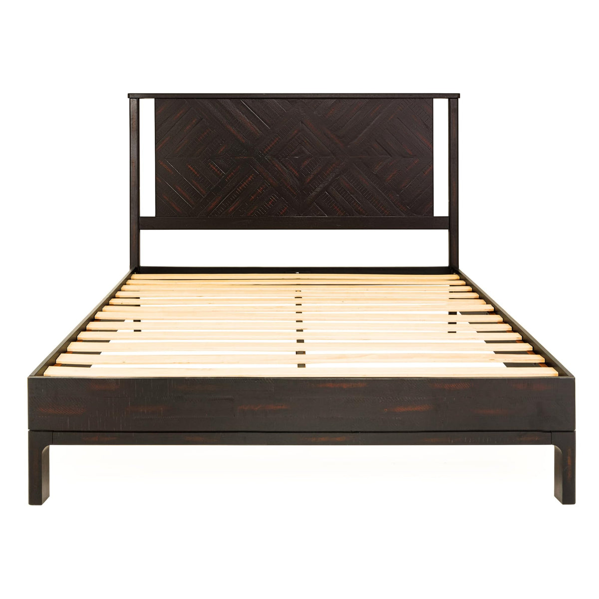 Ethan queen platform bed frame with headboard and rustic black finish; for bedroom furniture