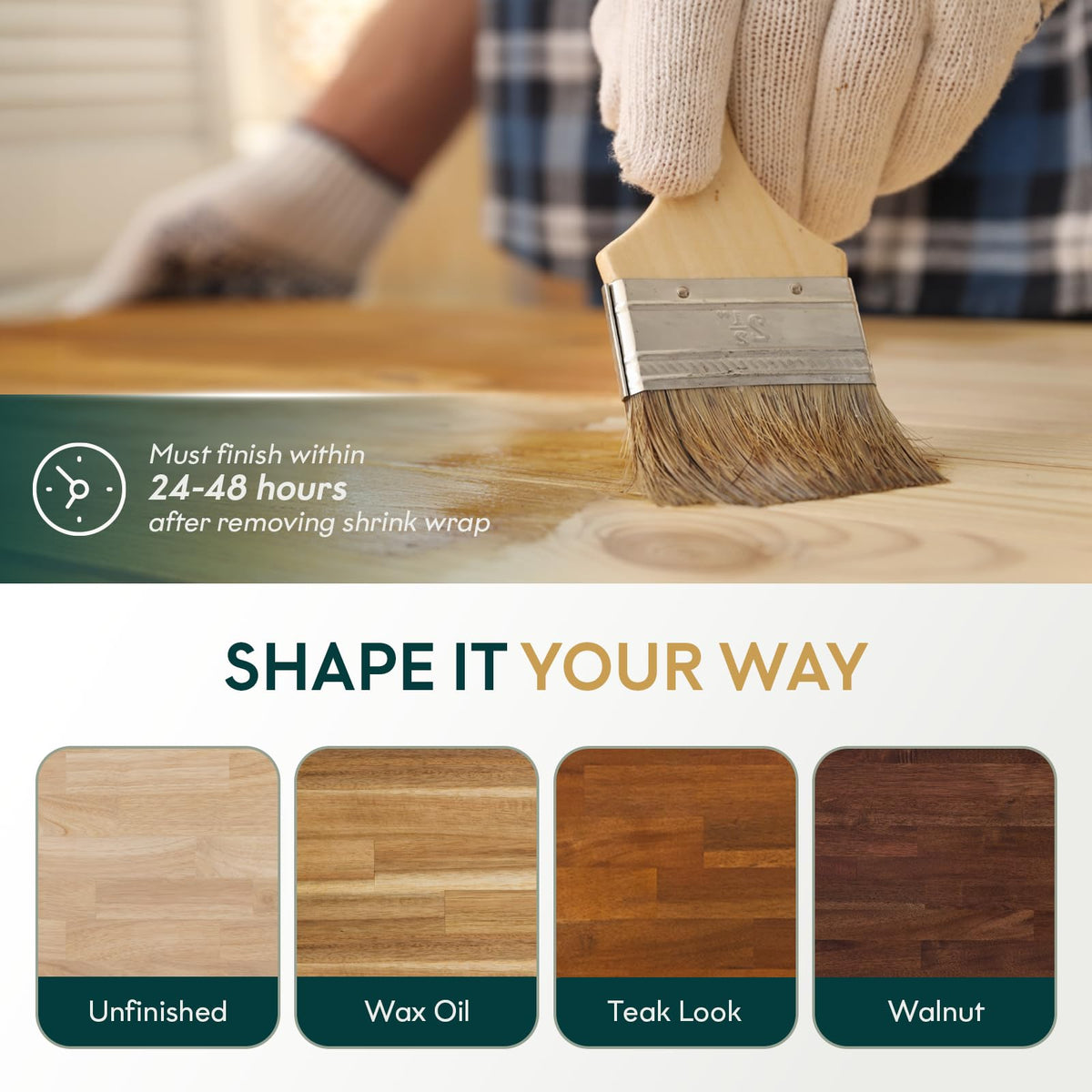 Acacia wood countertop with 30 inch and wax oil finish for kitchen or office use