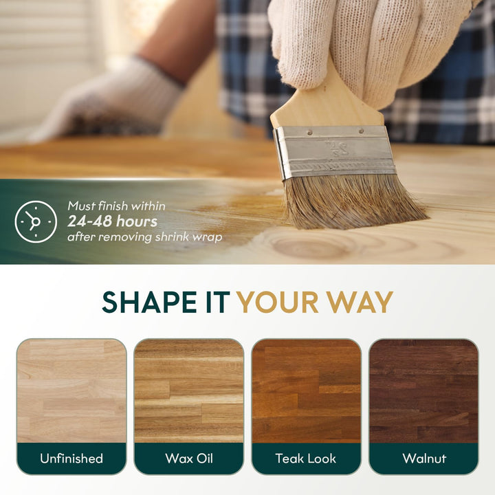 Acacia wood countertop with 30 inch and wax oil finish for kitchen or office use