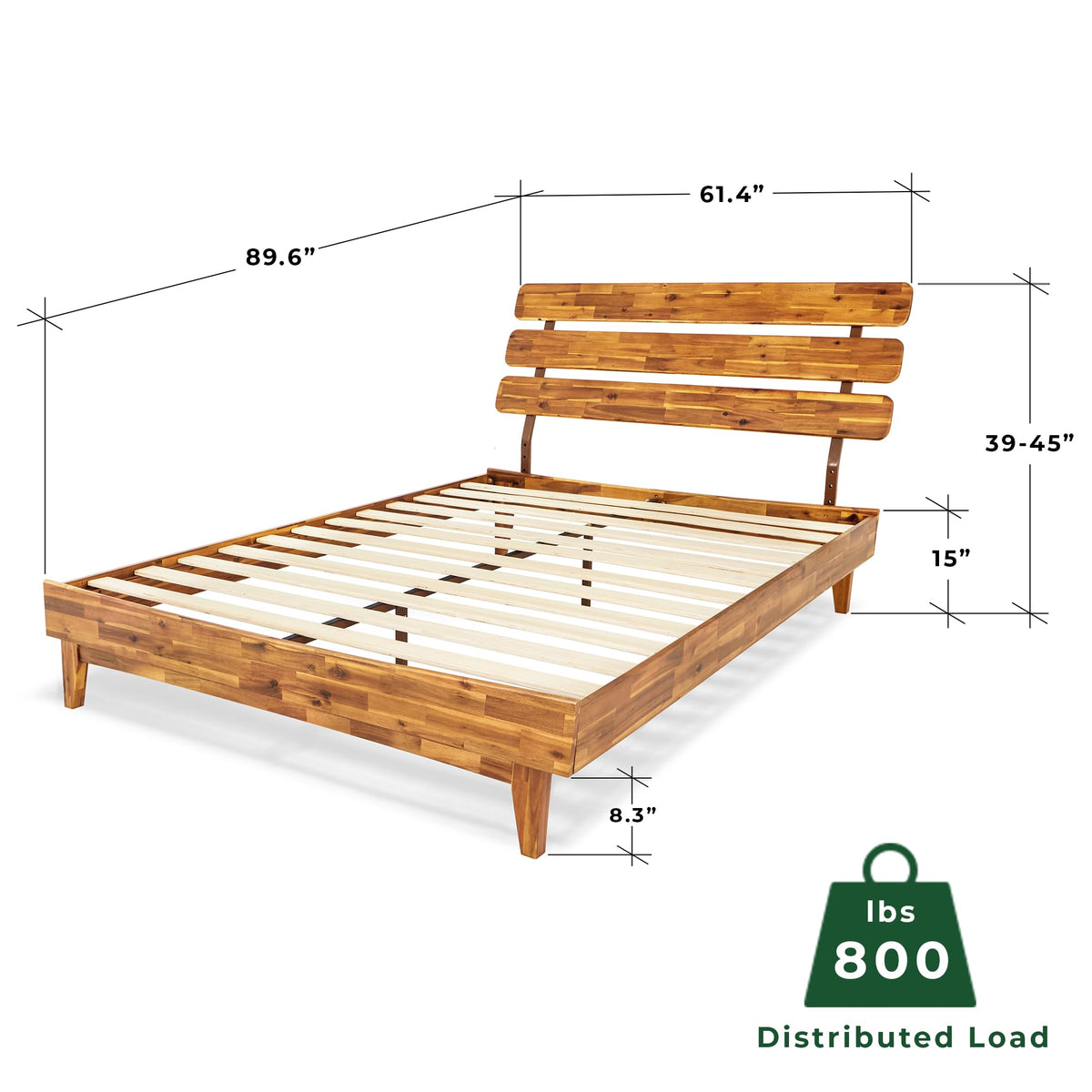 Caden queen platform bed frame, featuring headboard and caramel finish, for mattress placement
