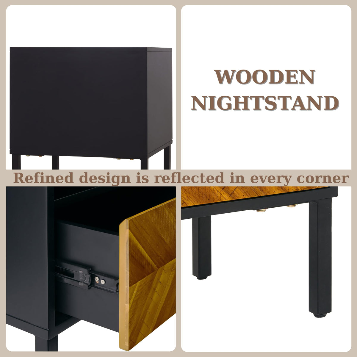 Vivian 1-drawer nightstand with bedside storage; for everyday bedside use