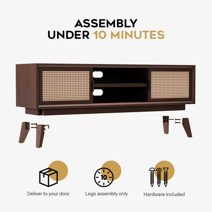 Jasper TV stand designed with walnut finish and media storage for living room media