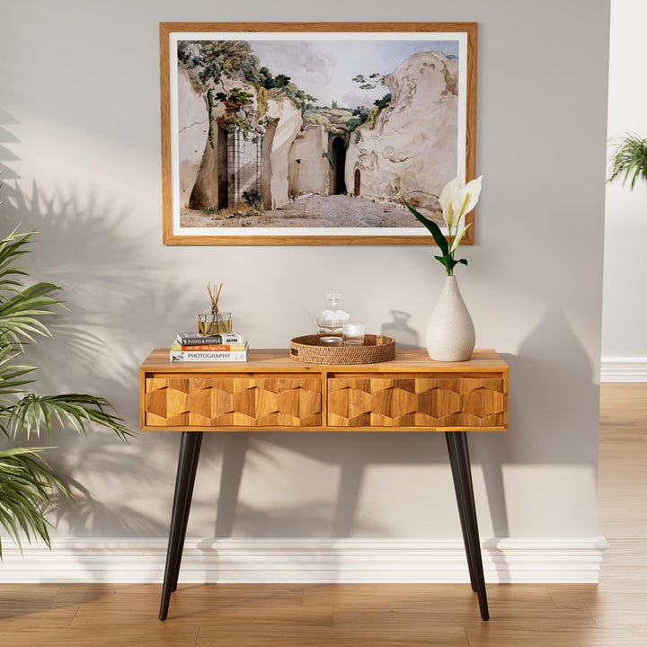 Georgina console table with teak brown finish and entryway table; for decor display