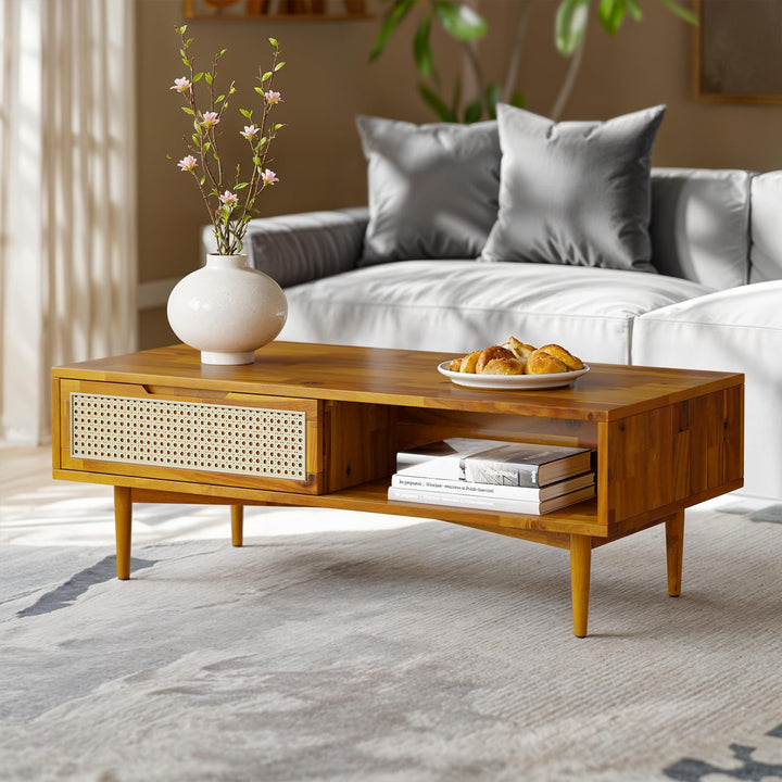 Oliver coffee table with caramel finish and living room table for living room use