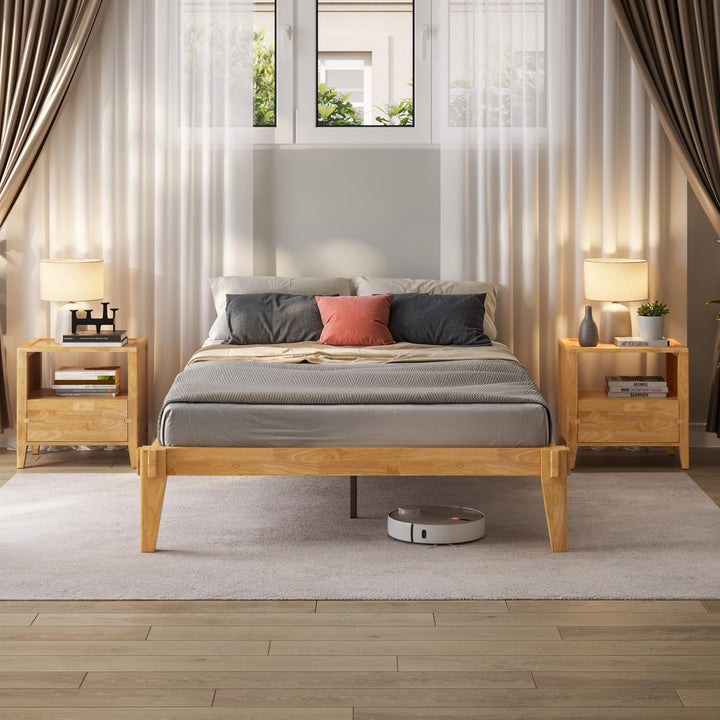 Chalipa full platform bed frame with light natural finish for bedroom setup