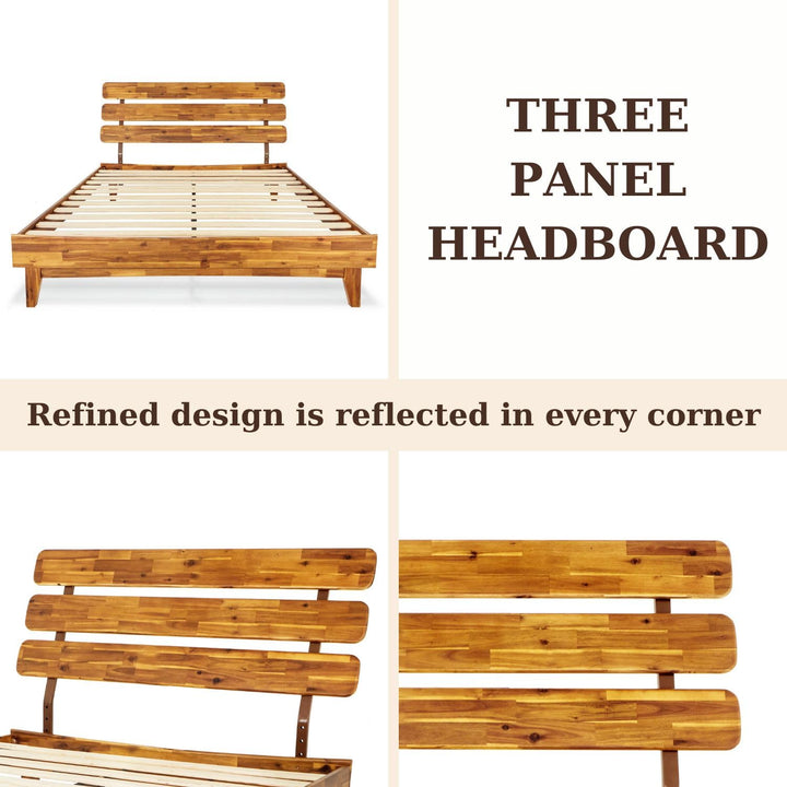 Caden queen platform bed frame with headboard and caramel finish for a complete bed arrangement
