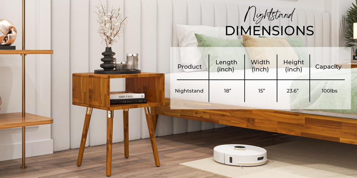Dinkee nightstand with caramel finish and bedside storage; for bedside essentials