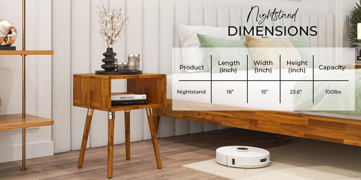 Dinkee nightstand with caramel finish and bedside storage; for bedside essentials