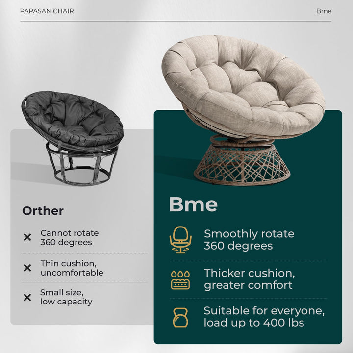 Papasan chair with silver cloud cushion and brown frame for casual indoor seating