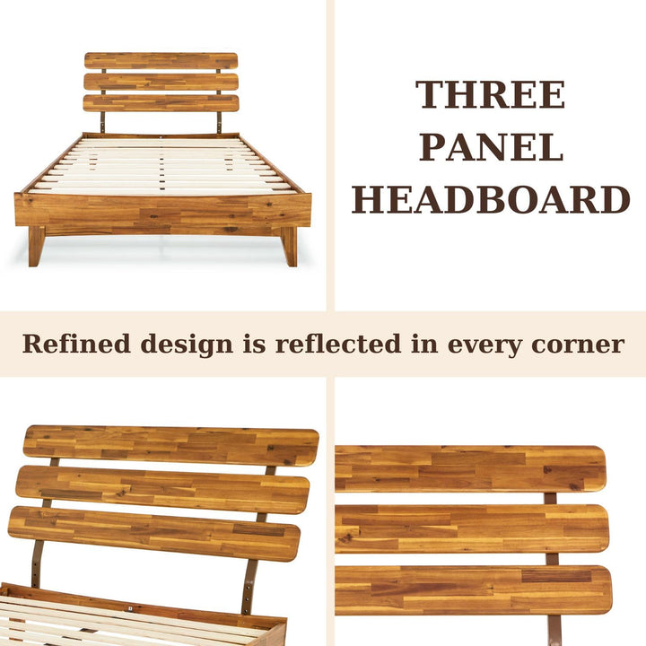 Caden full platform bed frame with headboard and caramel finish for a complete bed arrangement