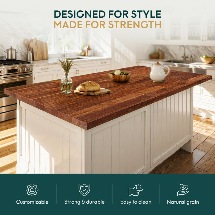 Wood tabletop panel with 48 in x 30 in x 1 in and dark walnut finish; for workbench use