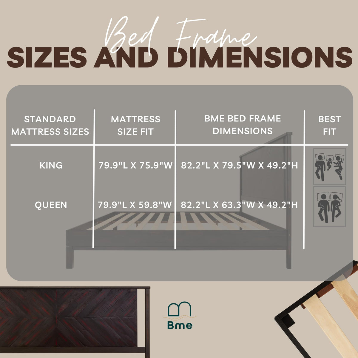 Vivian king platform bed frame with headboard, acacia wood, and rustic black finish; for sleep-space furnishing