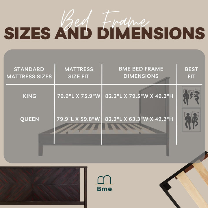 Vivian king platform bed frame with headboard, acacia wood, and rustic black finish; for sleep-space furnishing