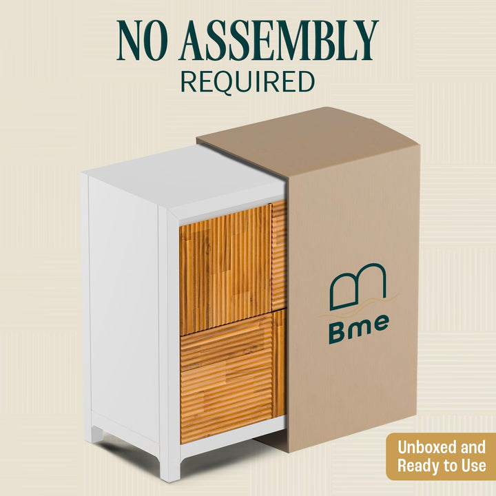 Madia 2-door storage cabinet with ivory white & teak brown finish and living or dining room storage for storage and display