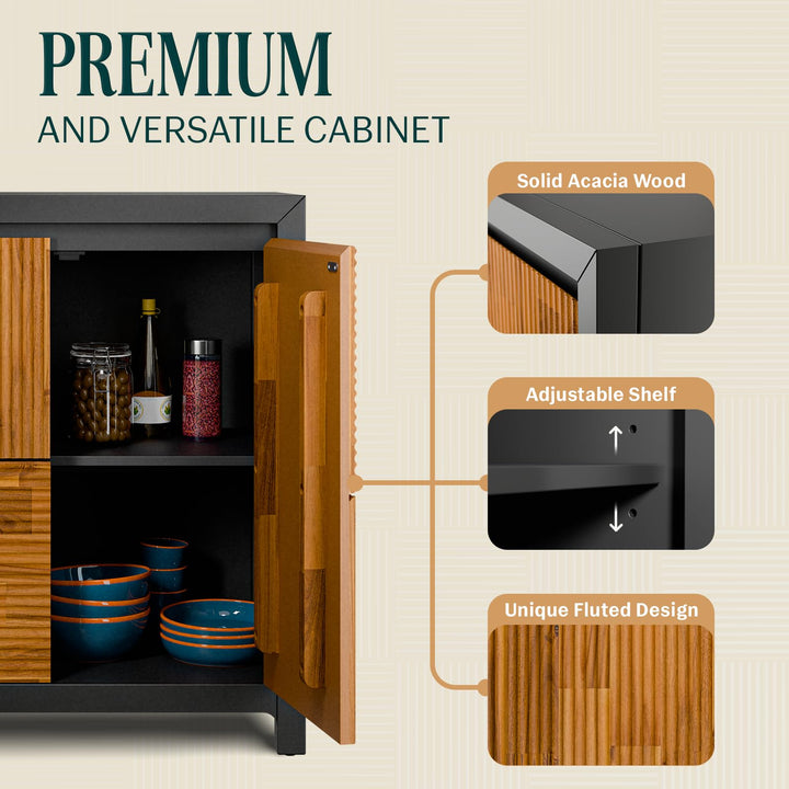 Madia 2-door storage cabinet with black & teak brown finish and living or dining room storage; for home organization