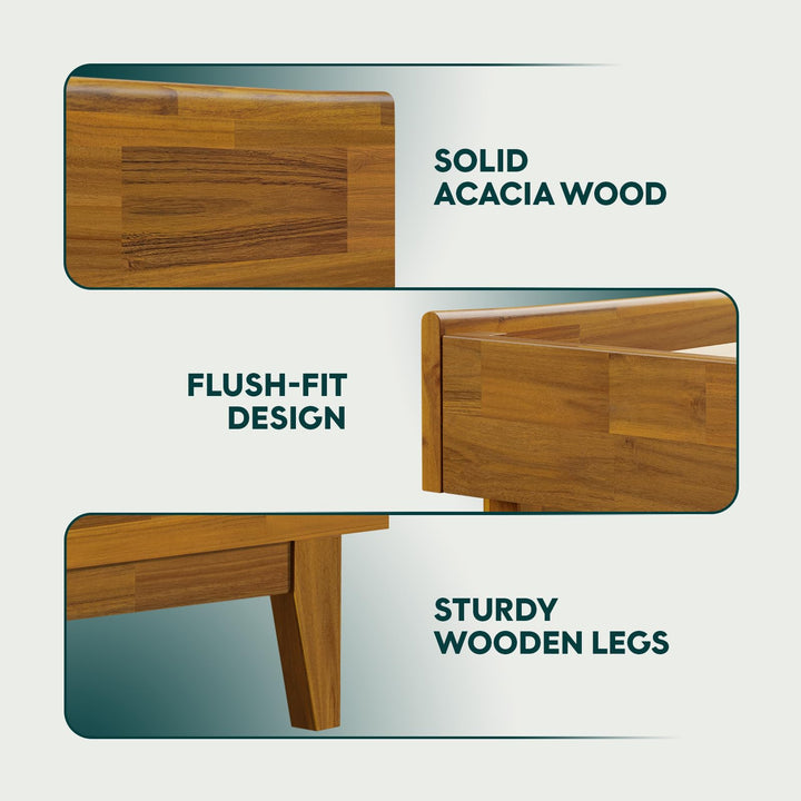 Catherine queen platform bed frame with teak brown finish; for bedroom furniture